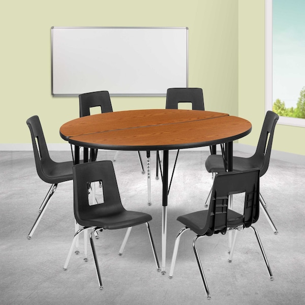 Flash Furniture 47.5" Circle Wave Oak Table Set-18" Stack Chairs XU-GRP-18CH-A48-HCIRC-OAK-T-A-GG - main
